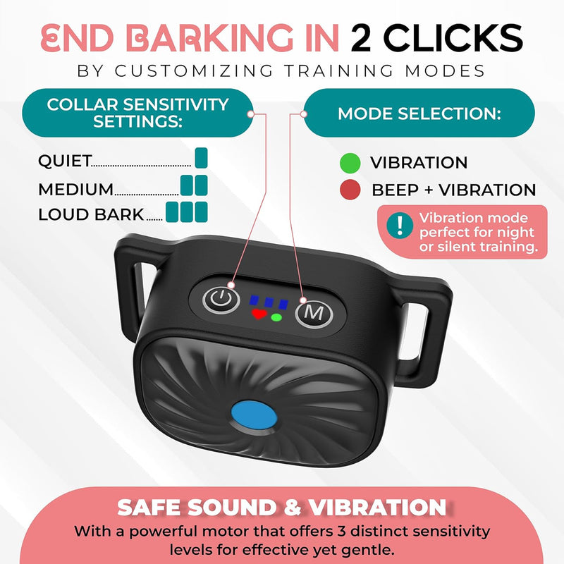 Small Dog Anti-Bark Collar with Sound and Vibration Modes