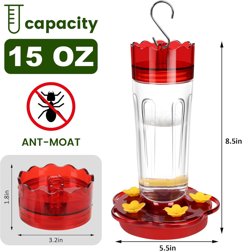 15 oz Leak-Proof Hummingbird Feeder with Ant Moat