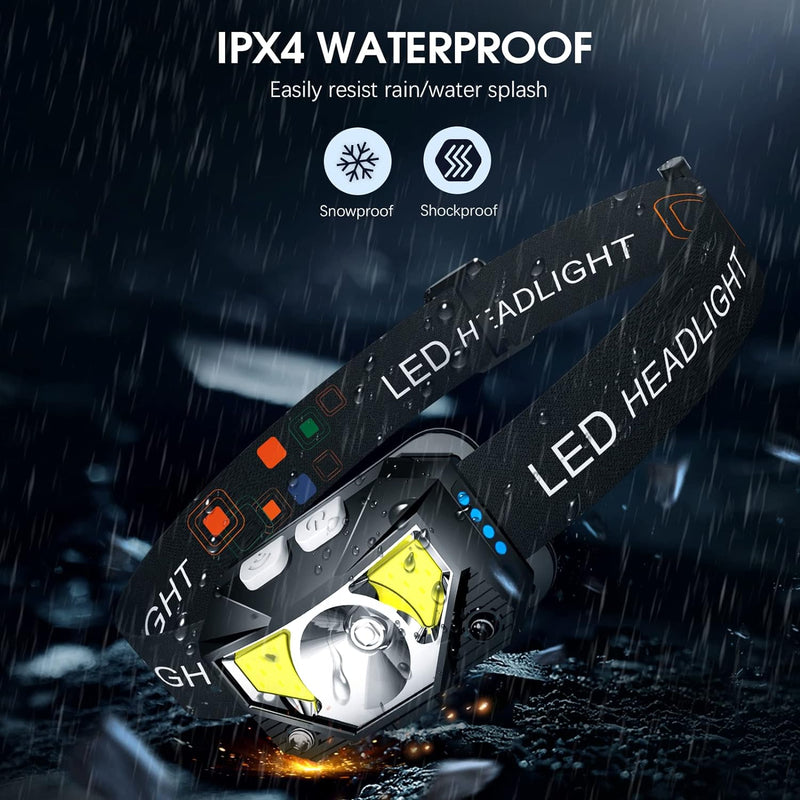 Pair of Rechargeable LED Head Torches with Motion Sensor