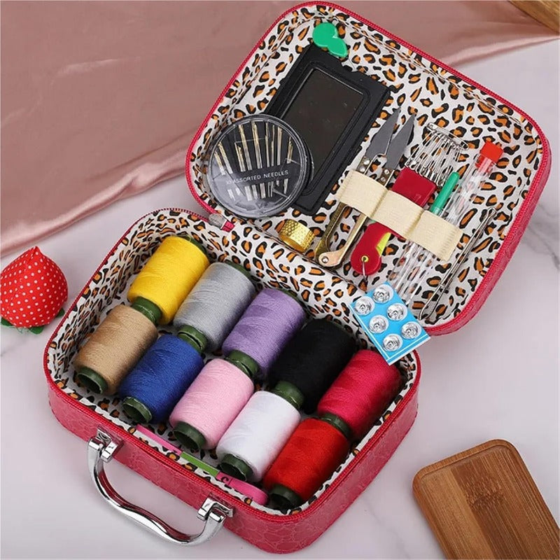 Complete Portable Sewing Kit in Luxury Faux Leather Case – Compact and Practical