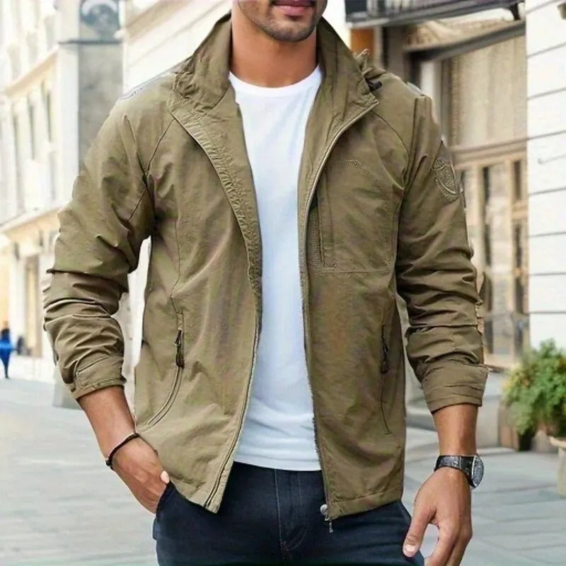 Water-Resistant Men's Summer Jacket with Breathable Material and Practical Pockets