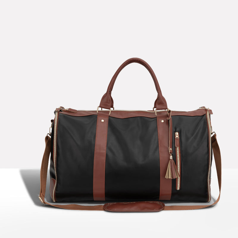 Foldable PU Leather Weekend Travel Bag with Shoulder Straps
