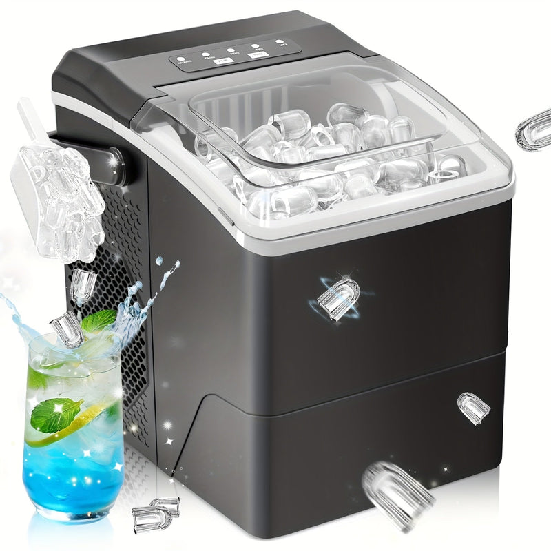 Compact Ice Cube Maker with Two Ice Cube Sizes and Quick Production