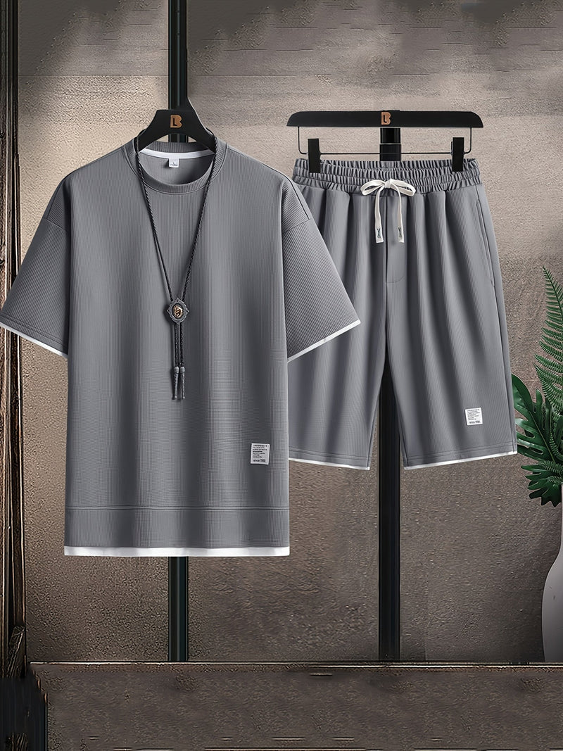 Casual Two-Piece Men's Set in Waffle Fabric – Comfortable and Breathable