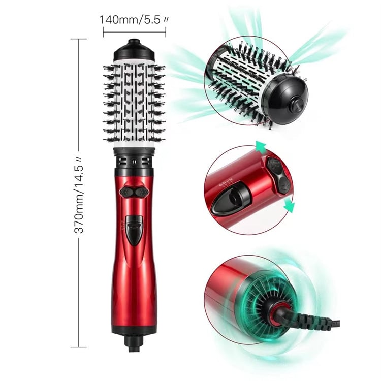 Rotating Hot-Air Hairstyler with Two Interchangeable Brushes