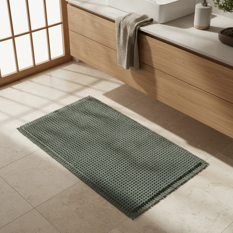 Waffle Bath Mat with Absorbent Microfibre and Non-Slip Backing