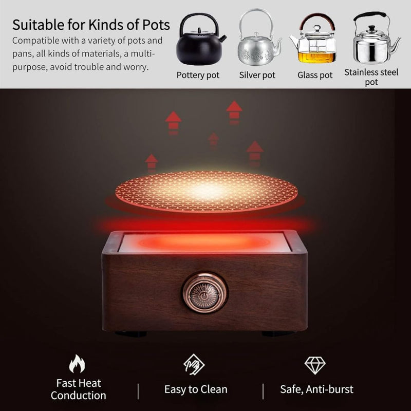 Electric Tea Warmer Made of Walnut with Adjustable Temperature