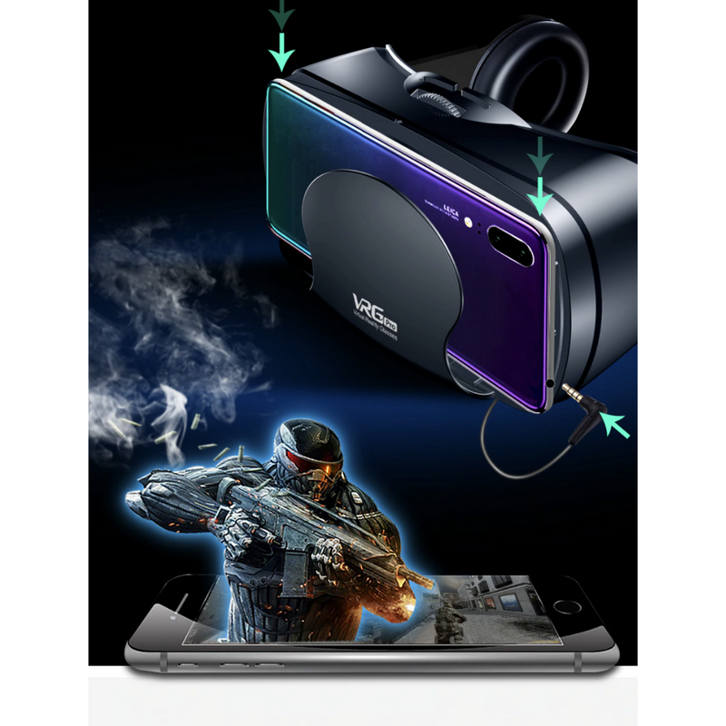 Smartphone VR Headset with Integrated Headphones and Adjustable Lenses