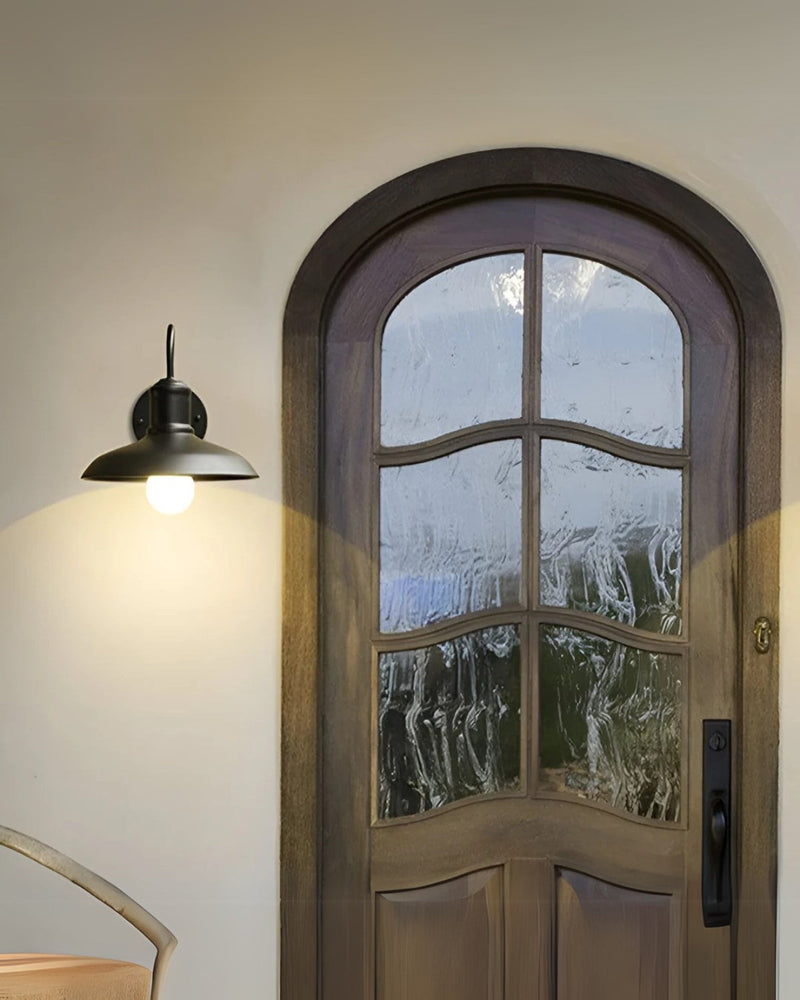 Vintage Metal Wall Sconce with Curved Arm & Wide Dome Shade