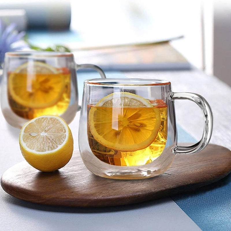 Double-Walled Glass Mugs with Insulation for Hot and Cold Drinks