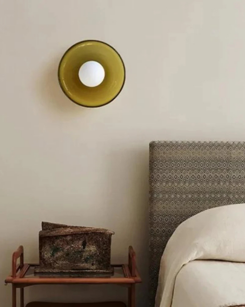 Sculptural Glass Wall Sconce with Central Globe Light & Circular Shade