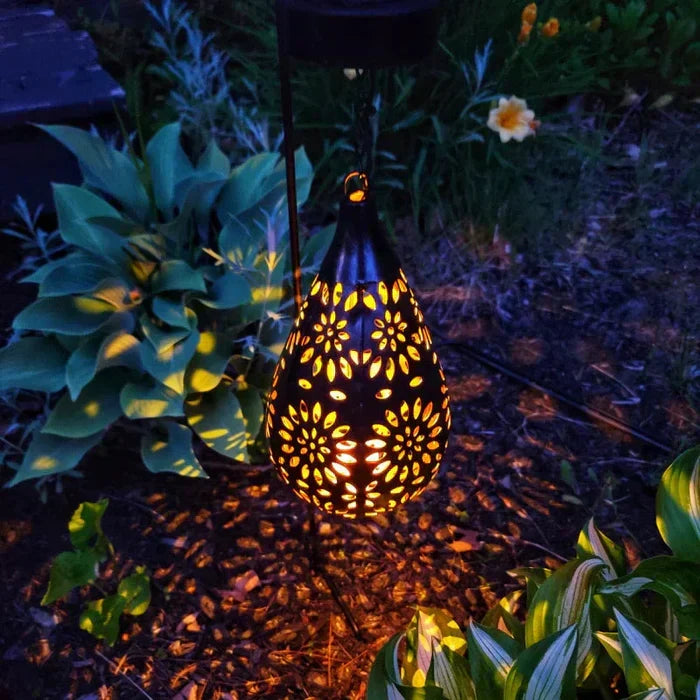 Solar Hanging Garden Lantern with Floral Cut-Outs for Outdoor Lighting