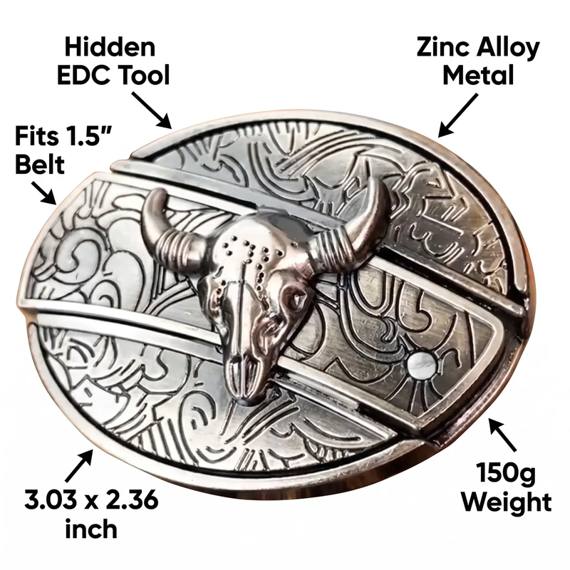 Western Oval Belt Buckle with Decorative Motif