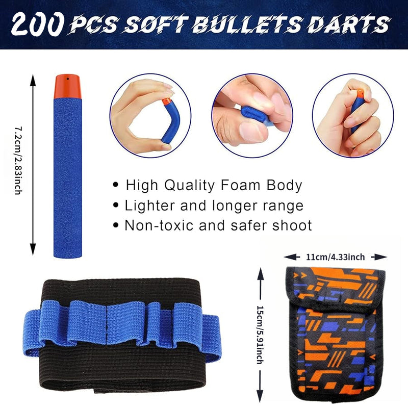 200 Foam Darts for Nerf with Wristband Holder and Storage Bag for Playful Fun