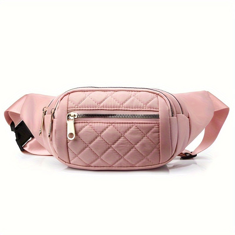 Lightweight Bum Bag for Women with Quilted Check Pattern and Double Zipper