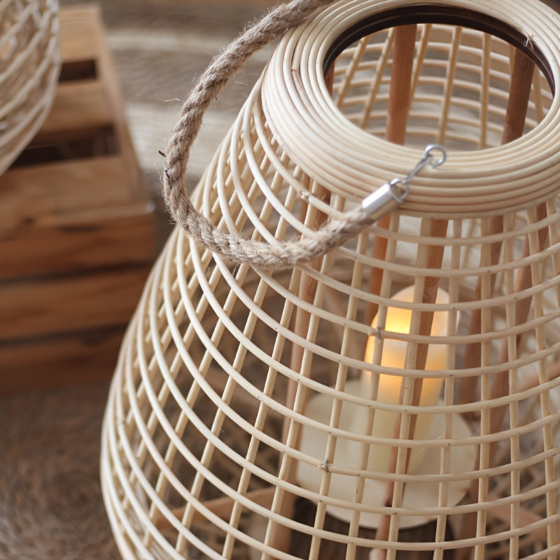 Handwoven Rattan Lantern with Candle Holder – Loose Decorative Piece for Living Room, Balcony, or Hospitality