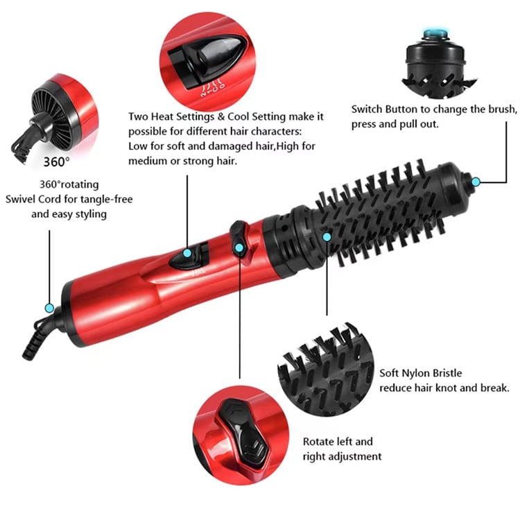 Rotating Hot-Air Hairstyler with Two Interchangeable Brushes