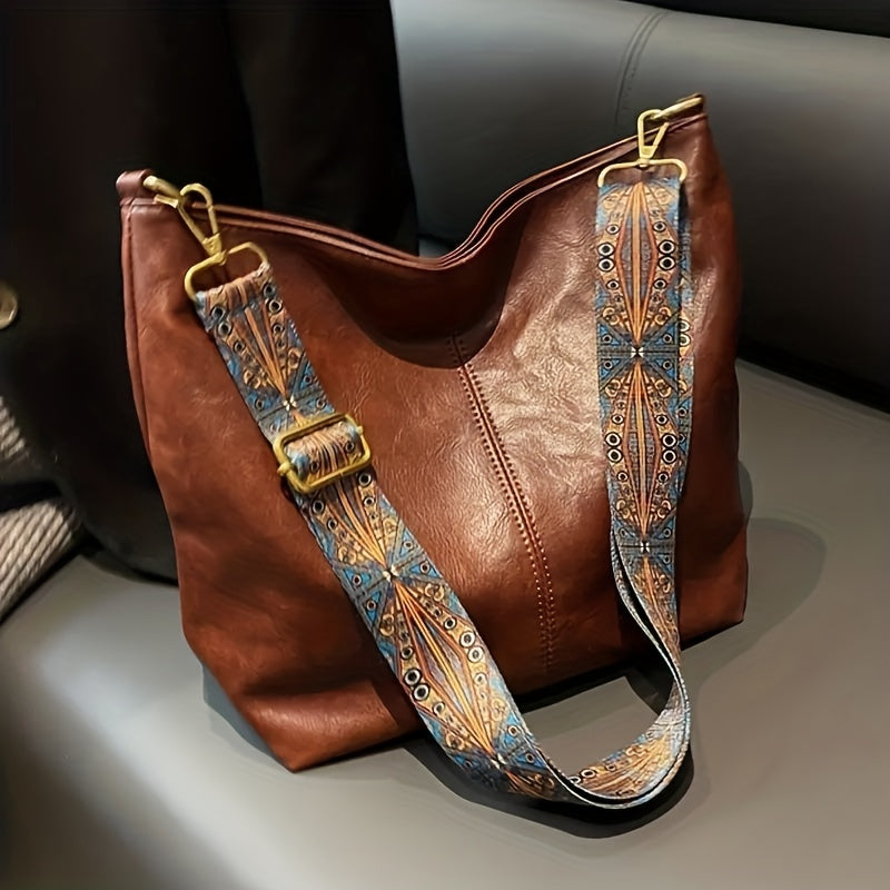 Wide Geometric Bag – Large Capacity Crossbody with Retro Vibe