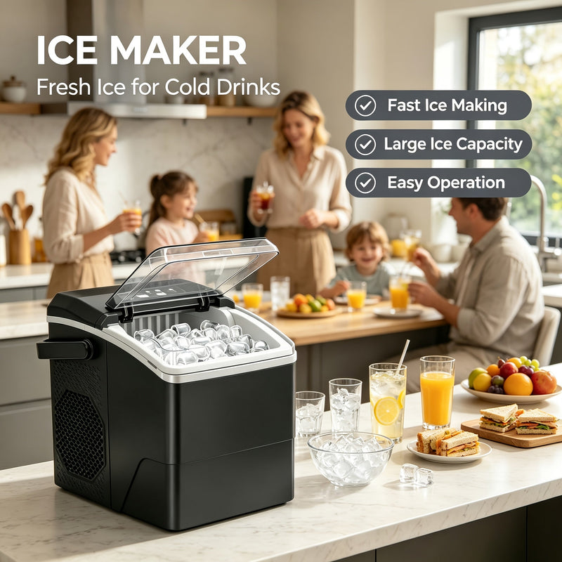 Portable Ice Cube Maker with Self-Cleaning Function and Two Ice Cube Sizes