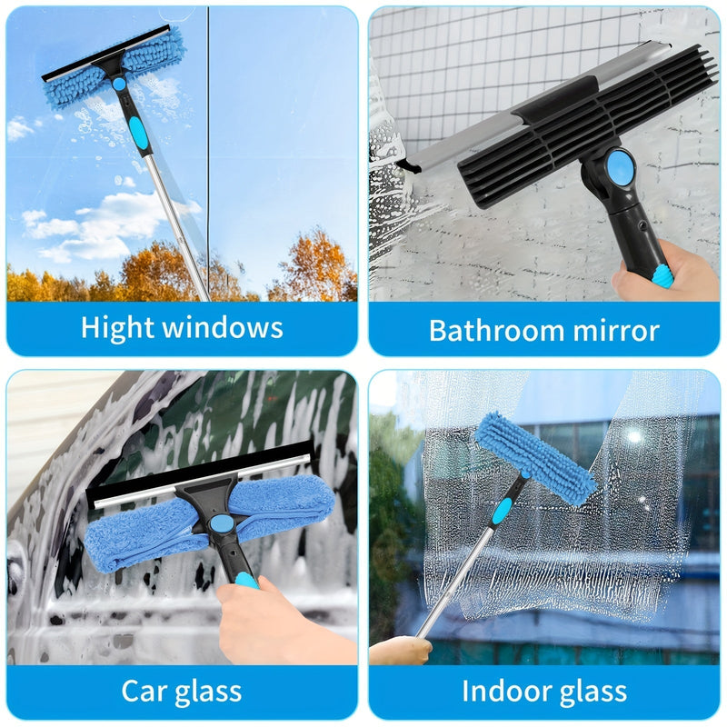 2-in-1 Window Cleaning Tool with Telescopic Handle and Microfibre Pads