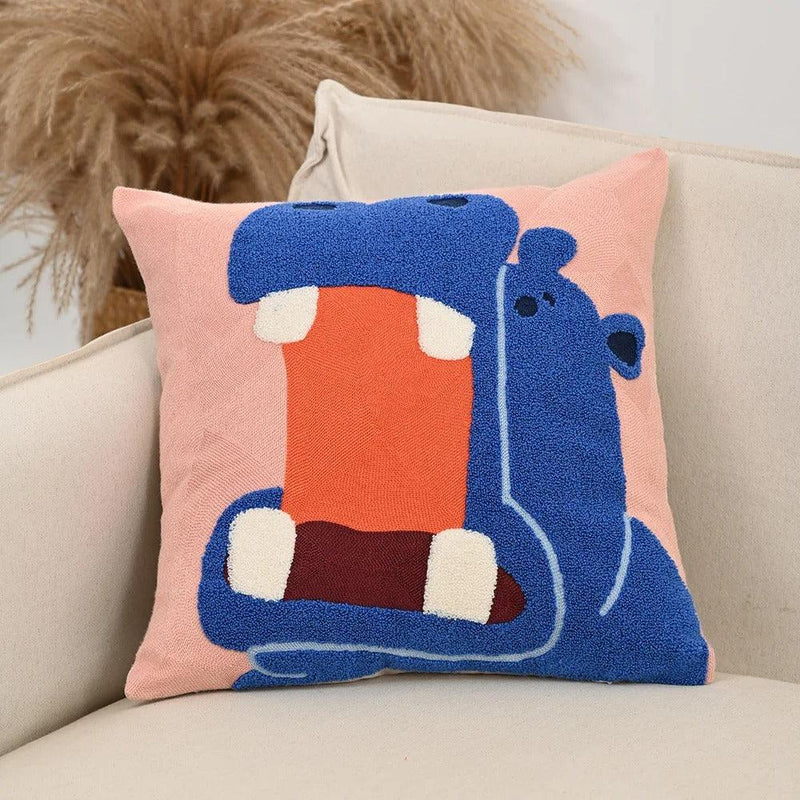 Nordic Embroidered Animal Cushion Cover with Textured Design
