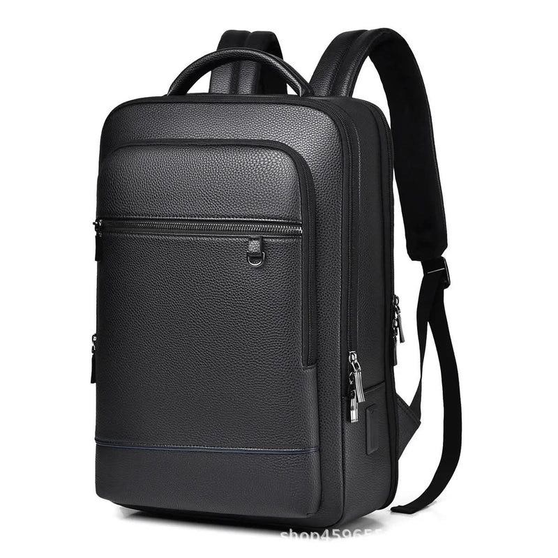 Unisex PU Leather Laptop Backpack with USB Charging Port for Everyday Travel