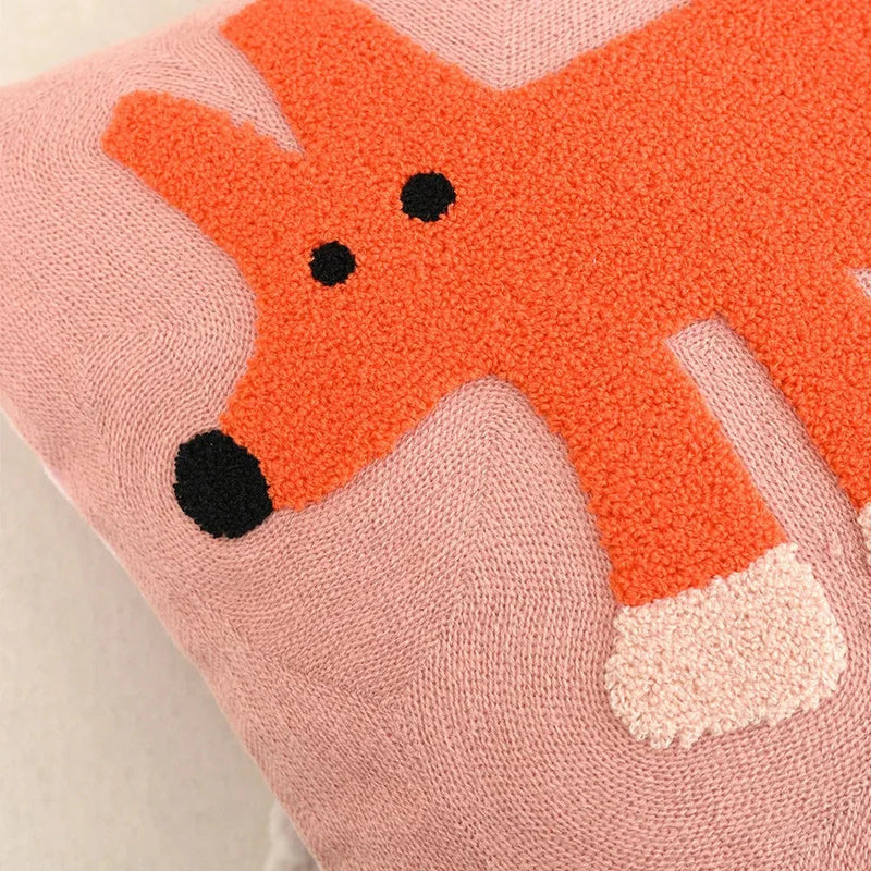 Nordic Embroidered Animal Cushion Cover with Textured Design