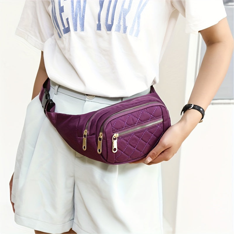 Lightweight Bum Bag for Women with Quilted Check Pattern and Double Zipper