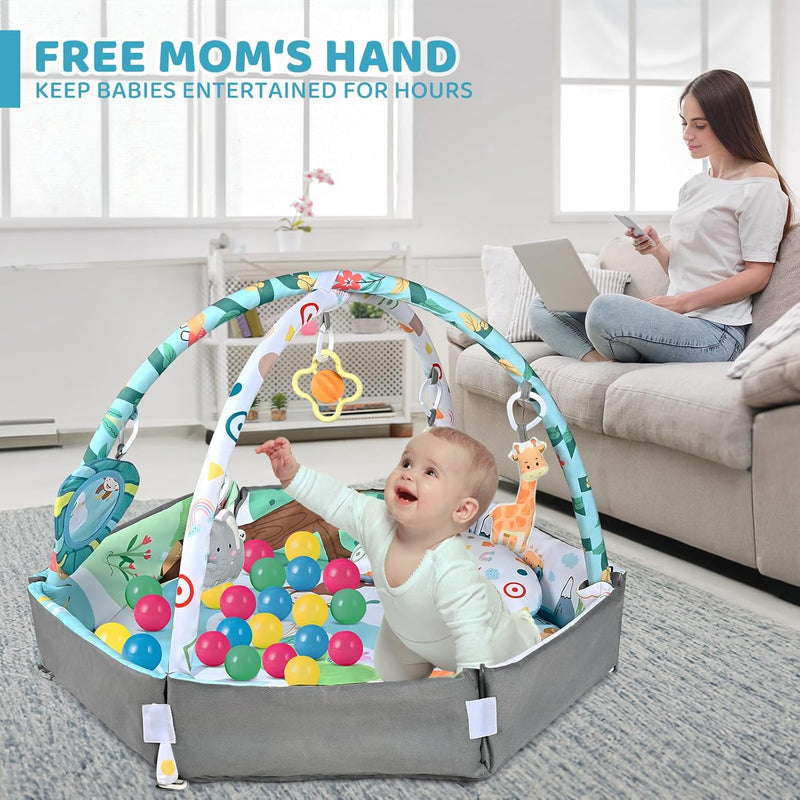Multifunctional Baby Play Mat for Development and Play with Play Arches and Ball Pit