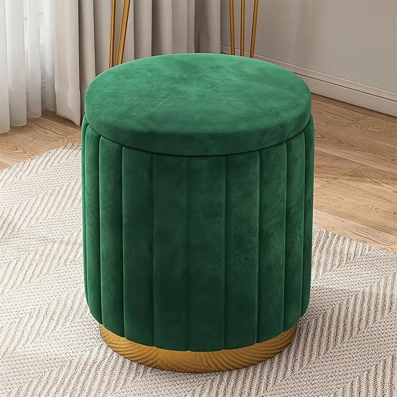 Nordic Chic Storage Ottoman – Stylish Round Pouf with Storage and Mirror Finish