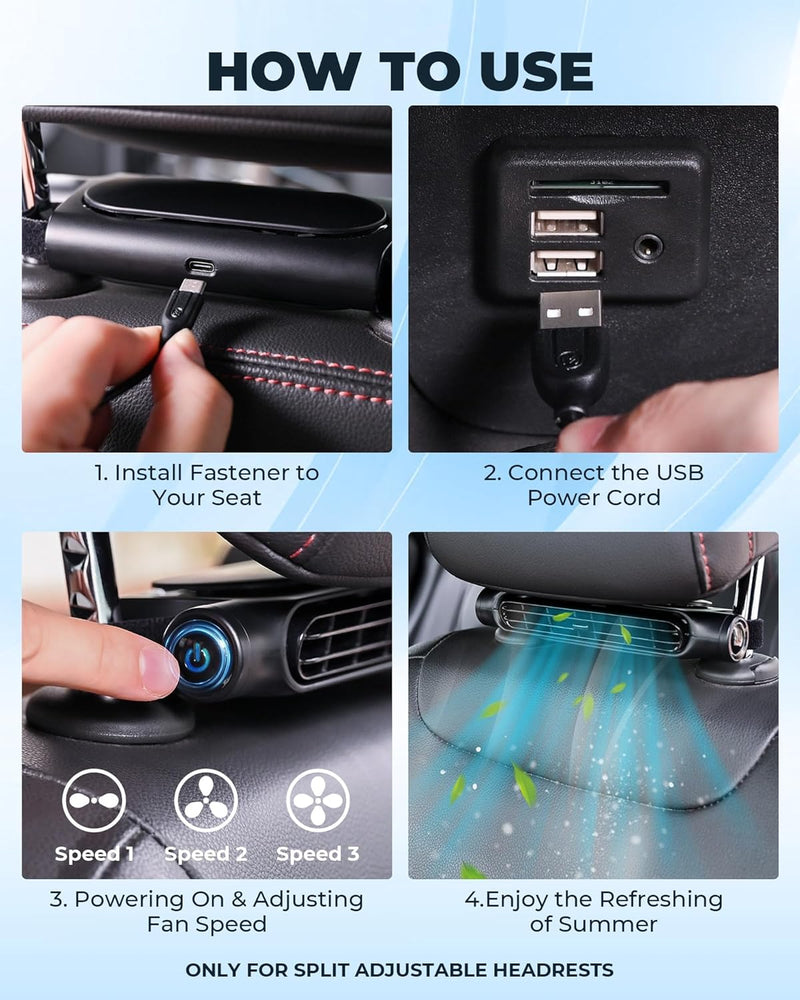Averic Dual USB Car Cooling Fans with 3-Speed Control
