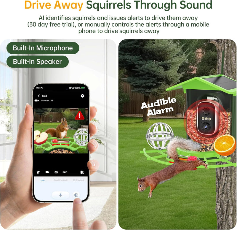 Solar Smart Bird Feeder with 2K HD Camera & AI Bird Identification