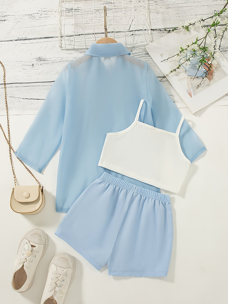 Lightweight Girls' Summer Set with Blouse and Shorts