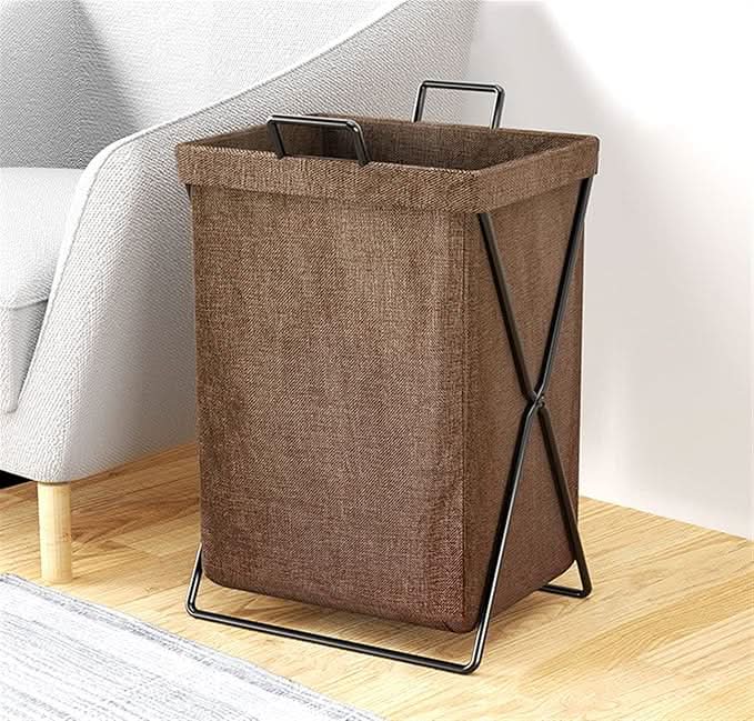 Foldable Laundry Basket with Metal Frame and Woven Fabric Storage Bag