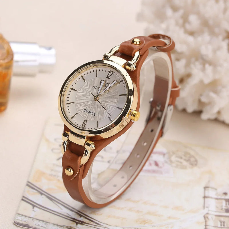 Ladies' Quartz Watch with Engraved Dial and Vegan Leather Strap