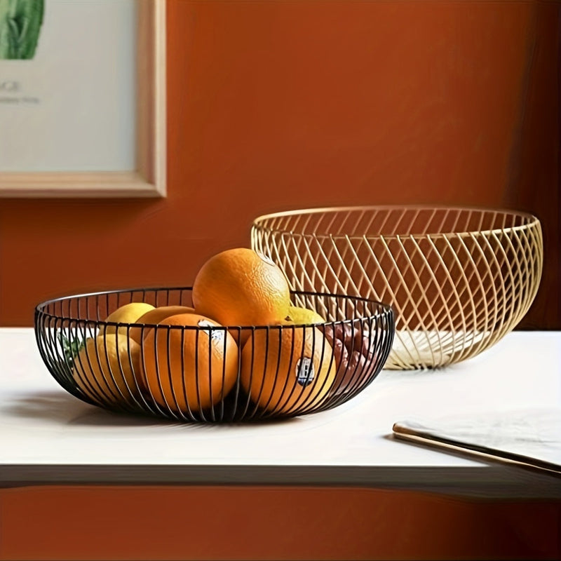 Round Metal Fruit Bowl for Table and Kitchen – Minimalist and Decorative Design
