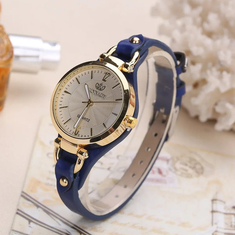 Ladies' Quartz Watch with Engraved Dial and Vegan Leather Strap