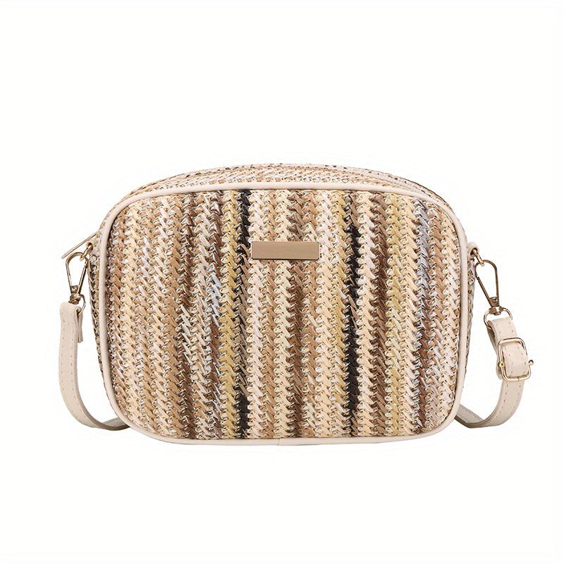 Shoulder Bag Women Striped Woven Design with Zip Closure
