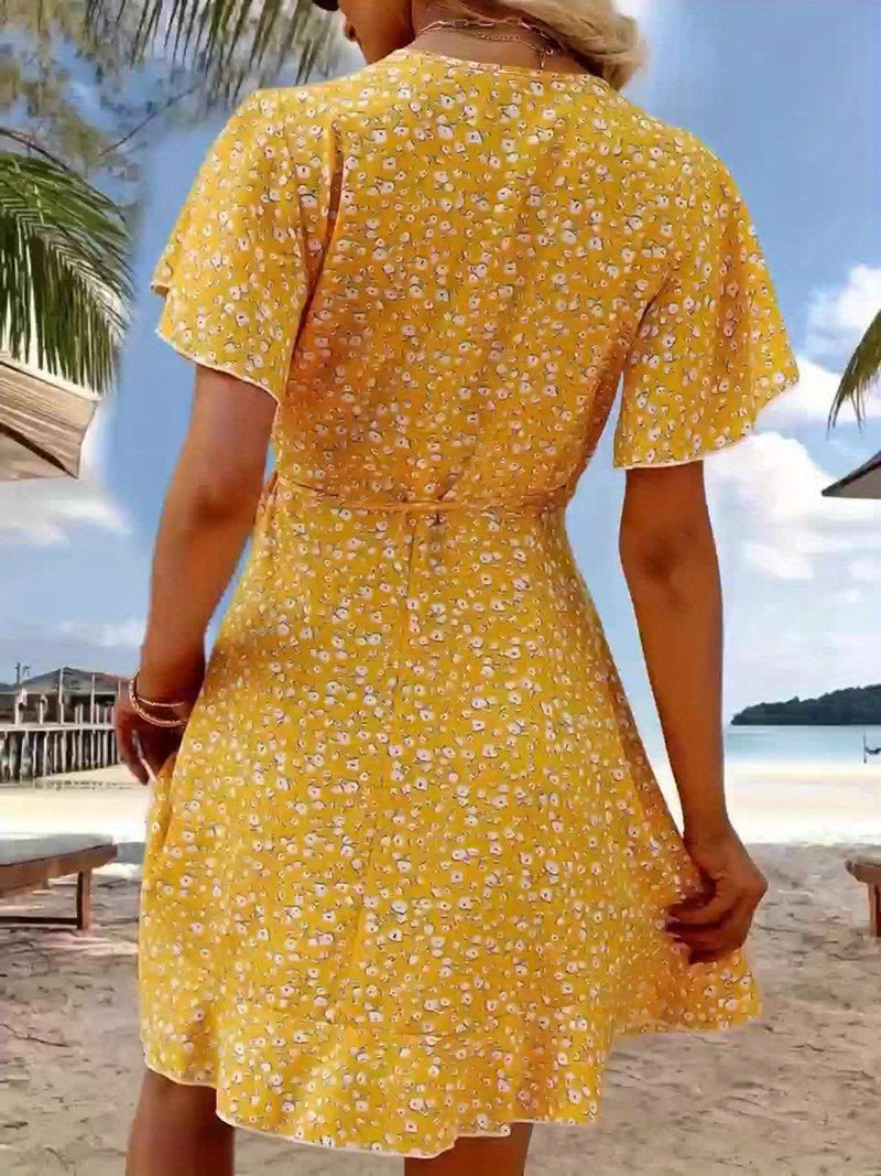 Lightweight Ladies' Summer Dress with Floral Print and Elegant Wrap Design