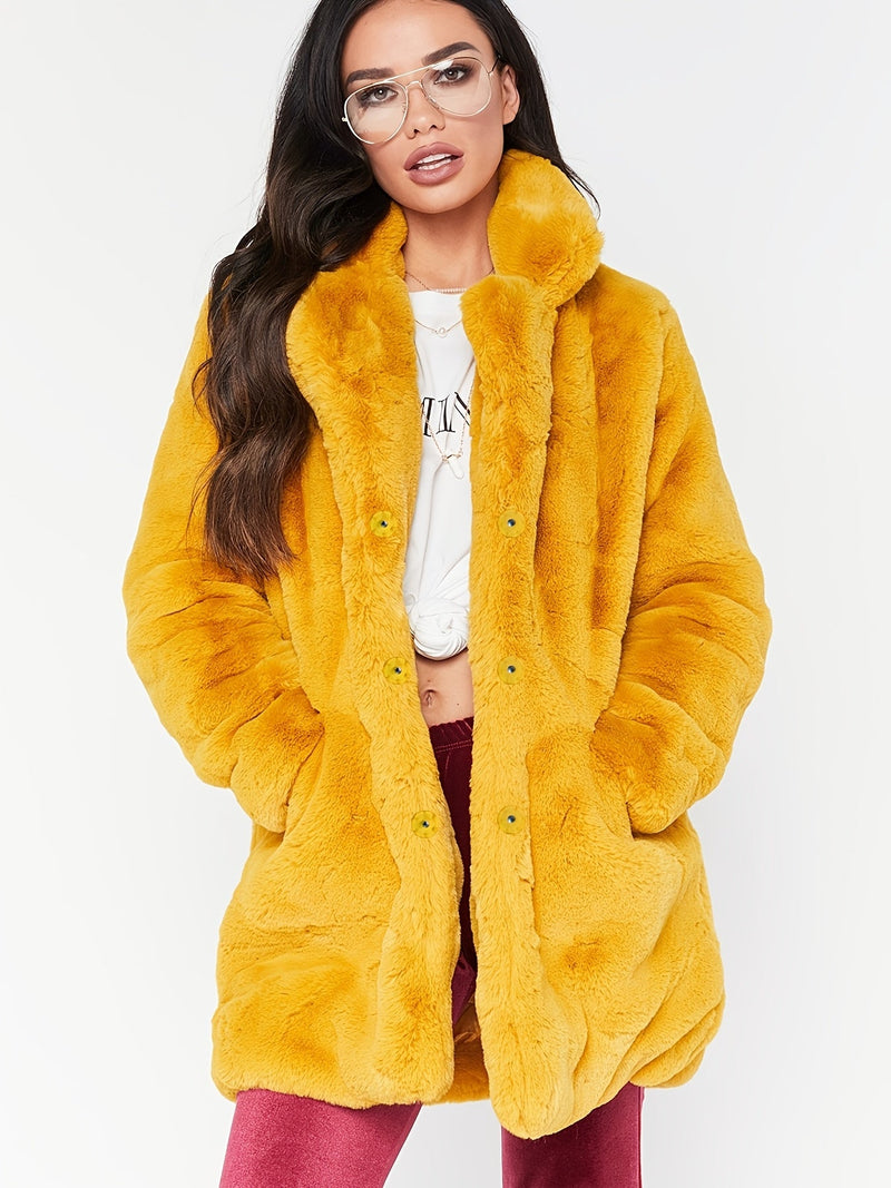 Elegant Women's Mid-Length Winter Faux Fur Coat - Stylish and Warm for Cold Months