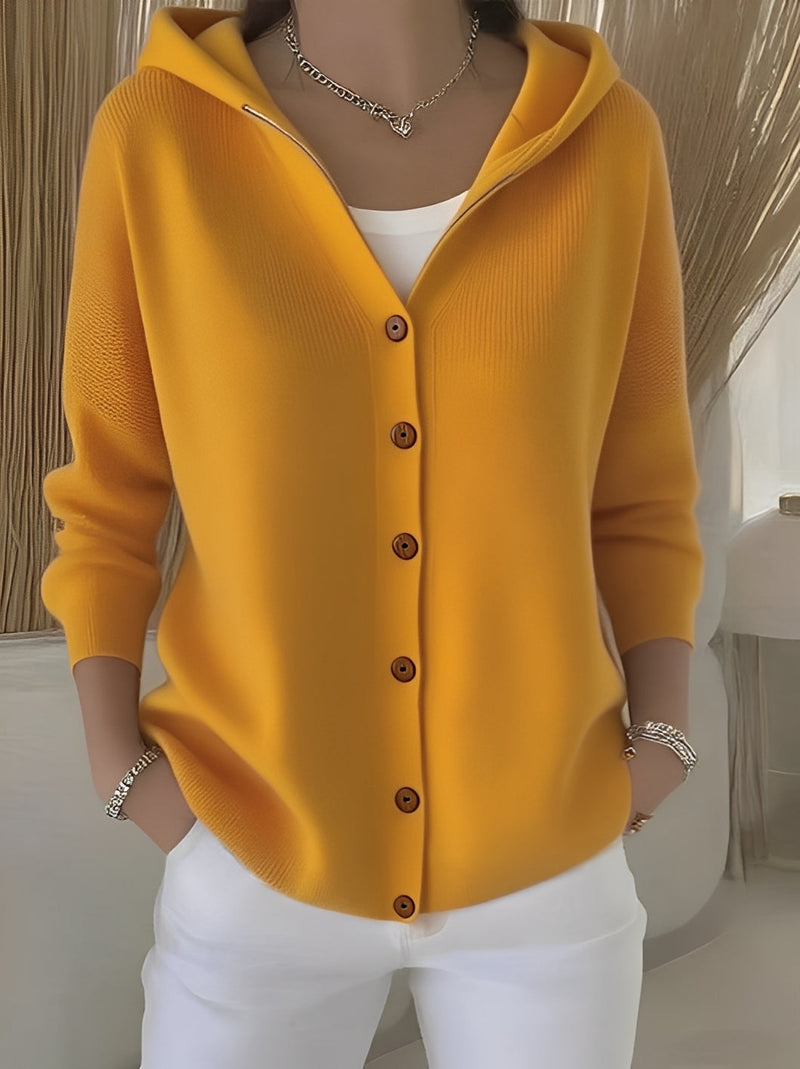 Knitted Women's Cardigan with Hood and Buttons for a Comfortable Casual Look