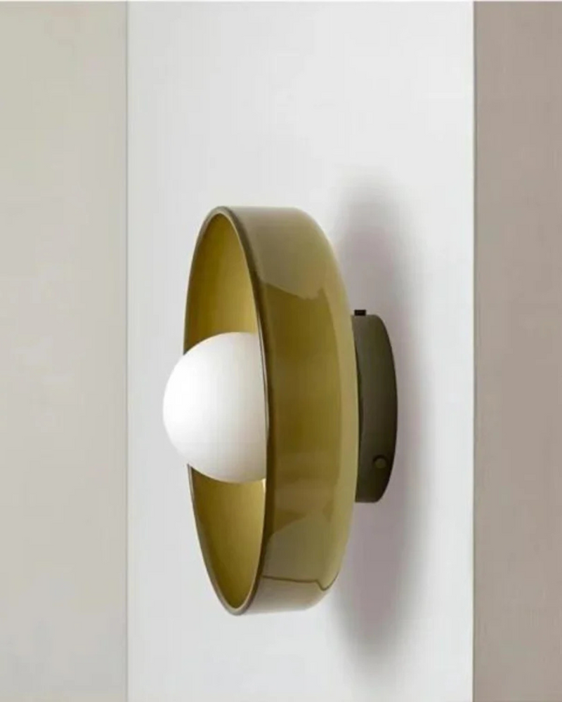 Sculptural Glass Wall Sconce with Central Globe Light & Circular Shade