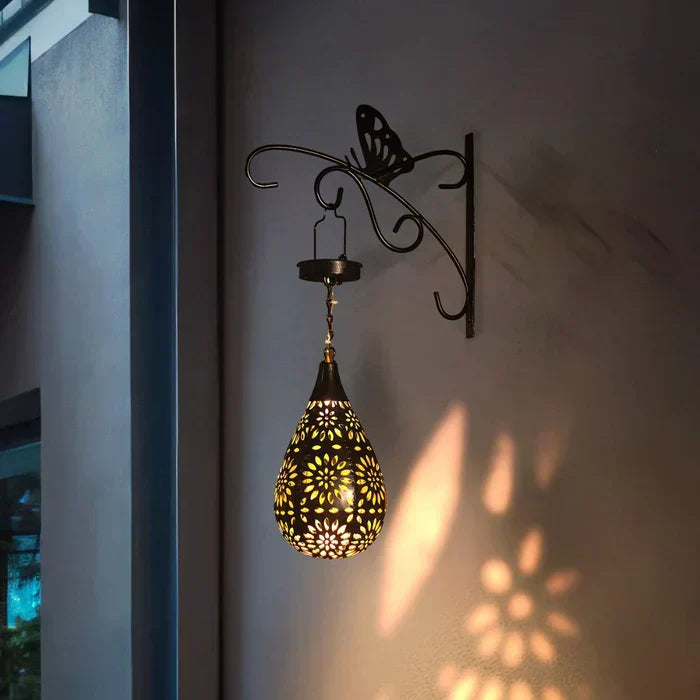 Solar Hanging Garden Lantern with Floral Cut-Outs for Outdoor Lighting