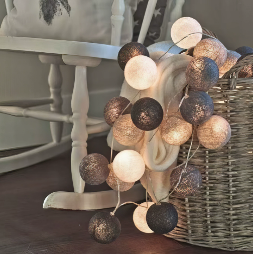 Cotton Ball String Lights with Battery or USB Power Options