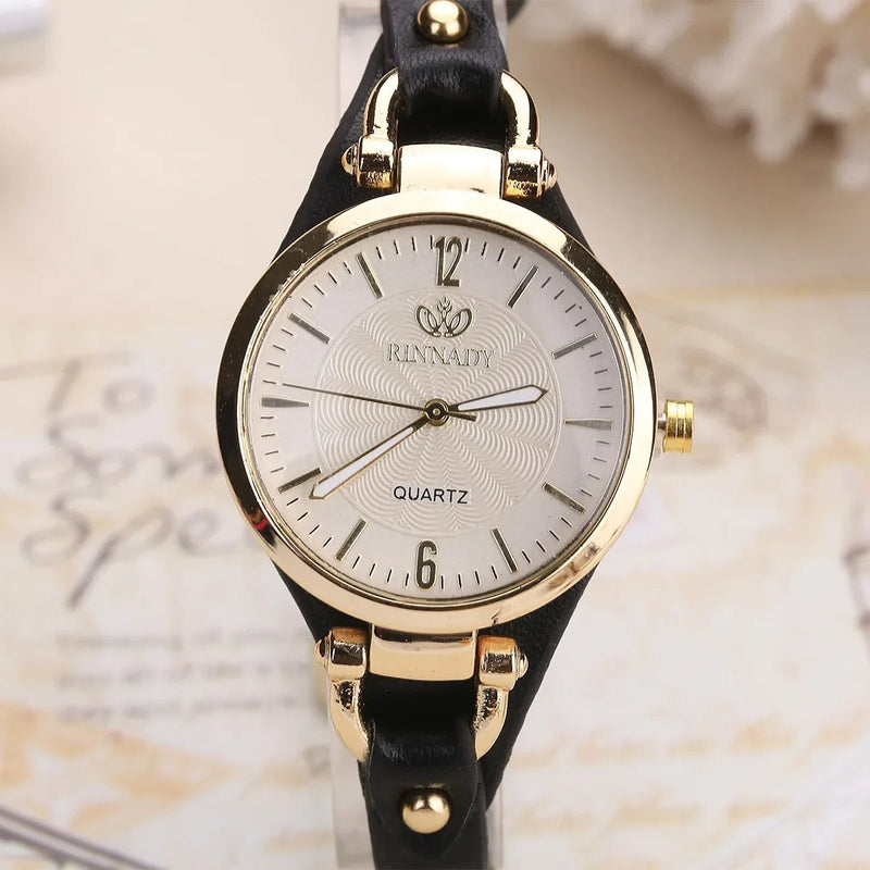 Ladies' Quartz Watch with Engraved Dial and Vegan Leather Strap