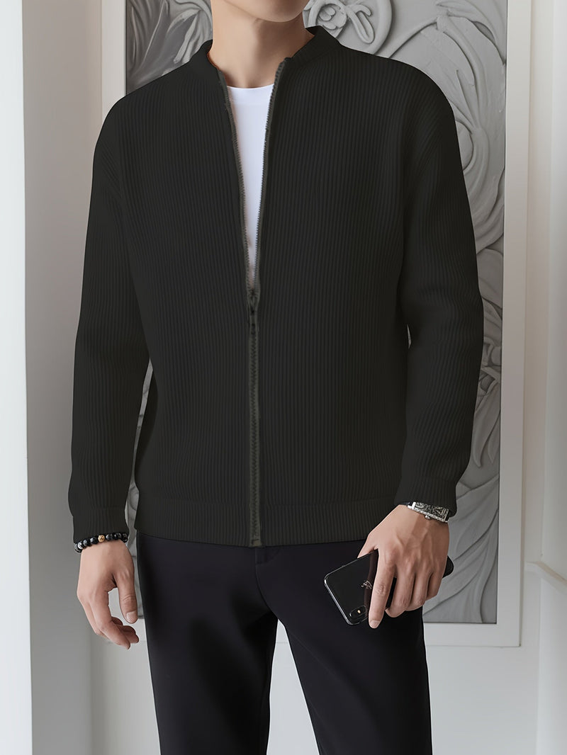 Men's Ribbed Zip-Up Cardigan – Relaxed Fit for Autumn and Winter