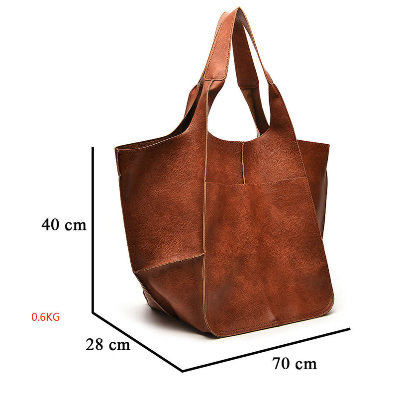 Women’s Large Soft Eco-Leather Tote Bag with Long Shoulder Handles