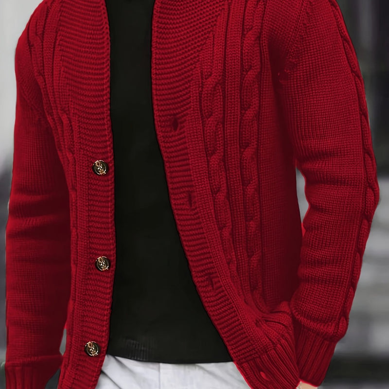Men's Cable Knit Cardigan with V-Neck – Comfortable and Versatile