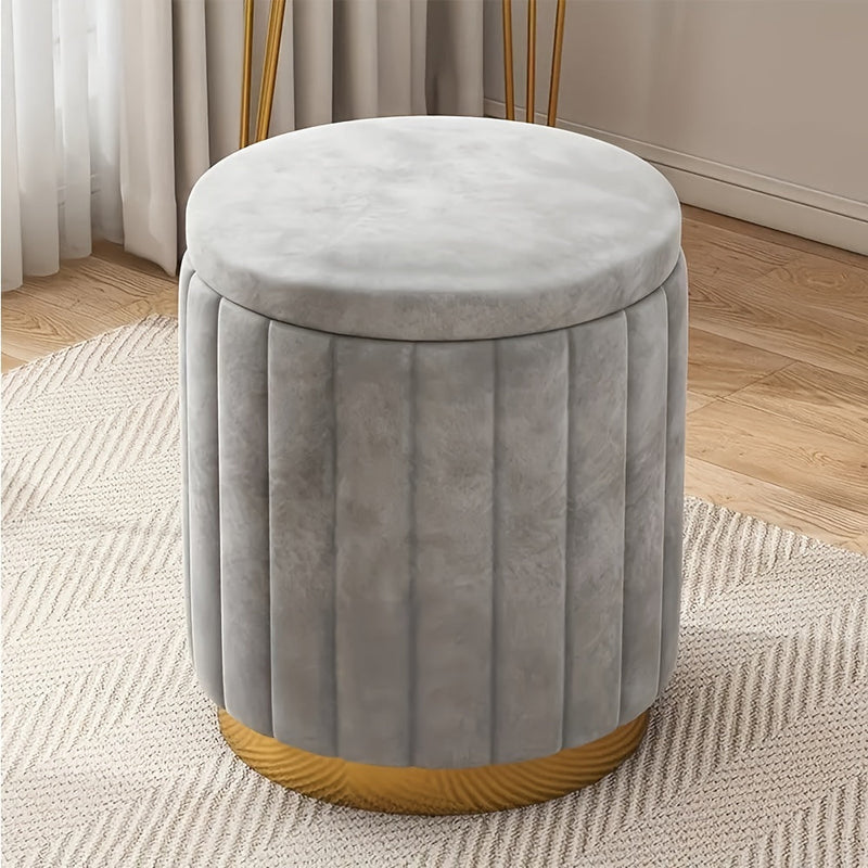 Nordic Chic Storage Ottoman – Stylish Round Pouf with Storage and Mirror Finish