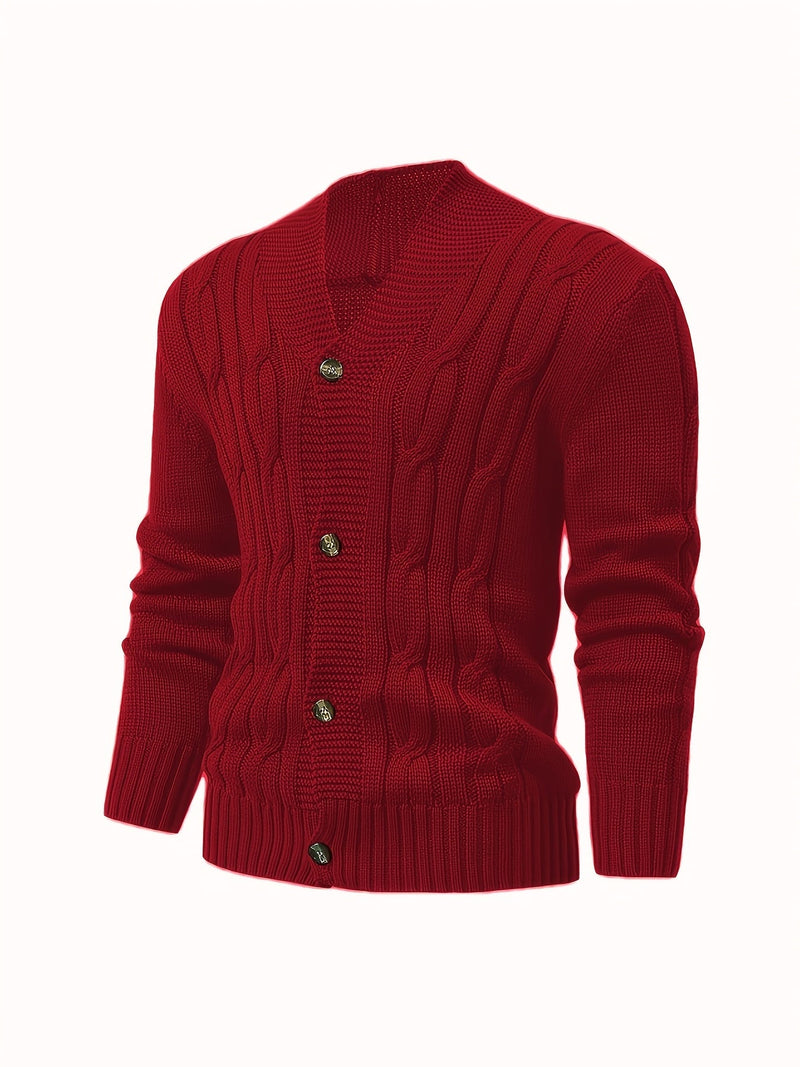 Men's Cable Knit Cardigan with V-Neck – Comfortable and Versatile